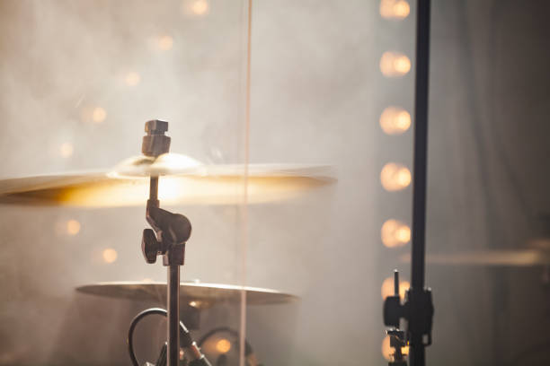 istock Rock drum set  with cymbals in action. Close-up 1071145402