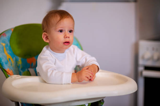 istock feeding baby – Happy adorable boy eating chocolate 1071147698