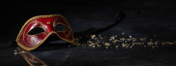 istock Carnival mask on black background, reflections, banner 1071148976