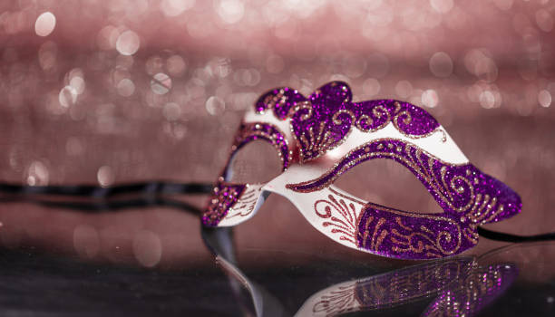 istock Carnival mask on pink bokeh background, copy space 1071149004