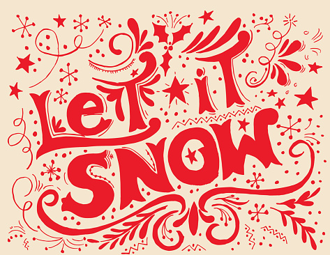 Hand Drawn Let It Snow Doodled Text and Design Elements