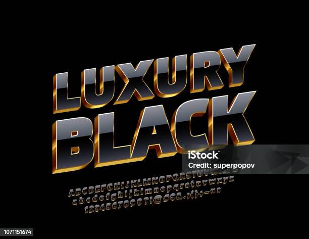 Vector Luxury Black And Gold Alphabet Letters Numbers And Symbols Stock Illustration - Download Image Now