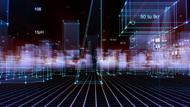 istock 3D Rendering technological digital background consisting of a futuristic city with data 1071152570