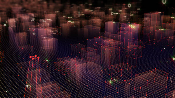 istock 3D Rendering technological digital background consisting of a futuristic city with data 1071153778