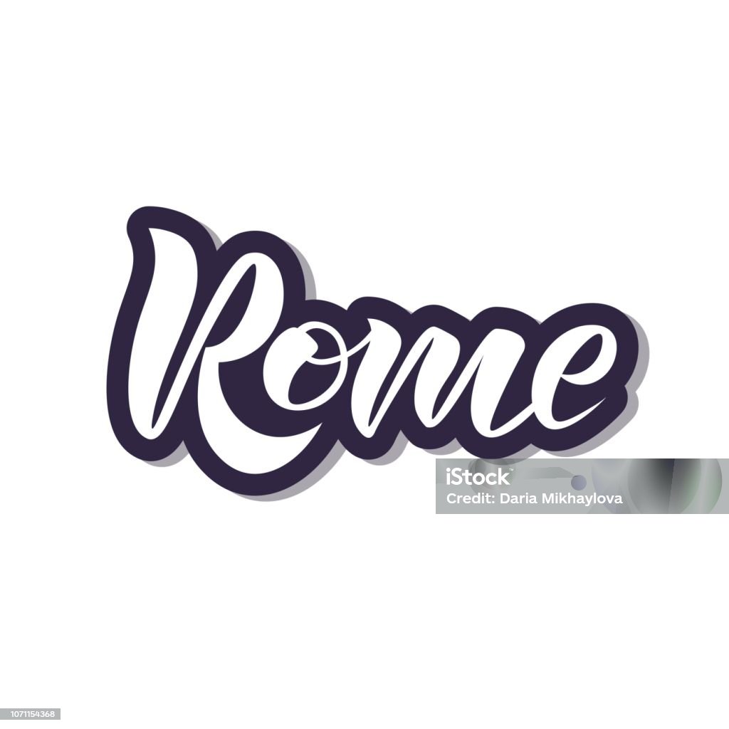 Rom Lettering Hand Gezeichnet Rom Text Vektorillustration Stock Vektor Art und mehr ...