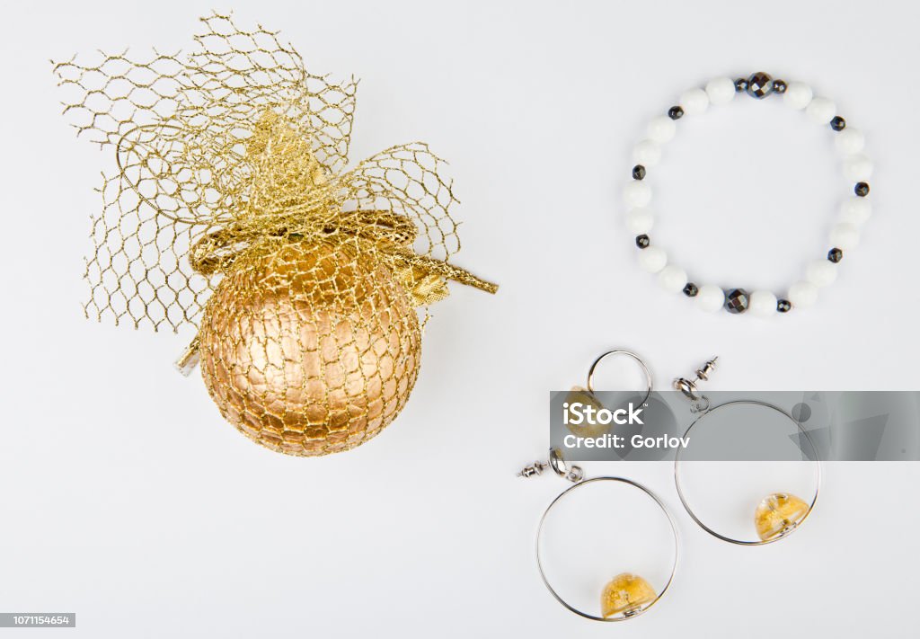 Silber Ohrringe Murano Glas Ring Achat Stein Armband Neujahr gold Spielball - Lizenzfrei Accessoires Stock-Foto