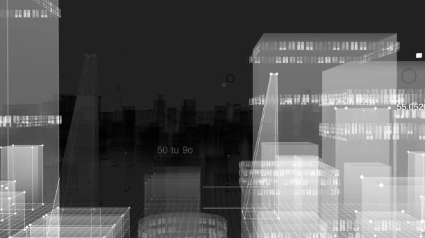 istock 3D Rendering technological digital background consisting of a futuristic city with data 1071155848