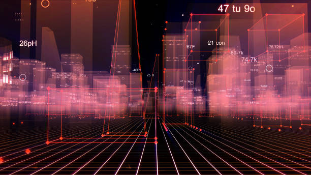 istock 3D Rendering technological digital background consisting of a futuristic city with data 1071156328