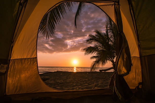 sunset view from inside of tent
