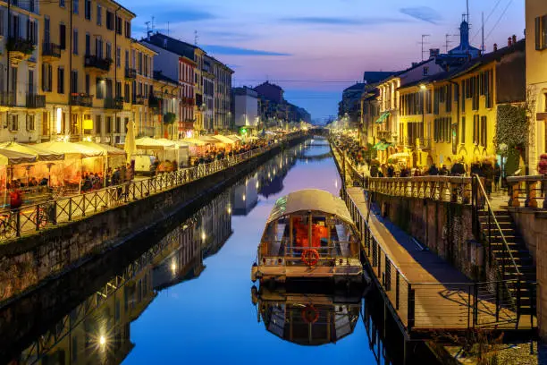 Photo of Milan city, Italy, Naviglo Grande canal in the late evening