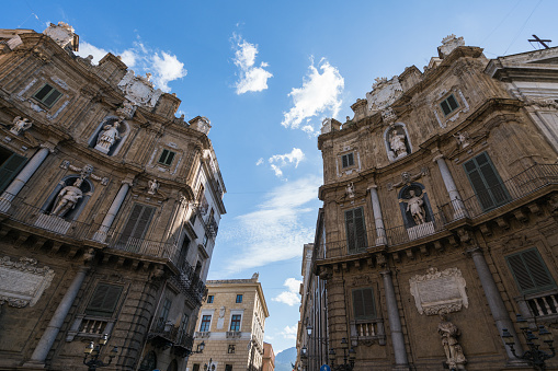 The facades of the baroque masterpiece of Quattro Canti also known as Piazza Vigliena. Each side of facade is dedicated to different season and different monarch.