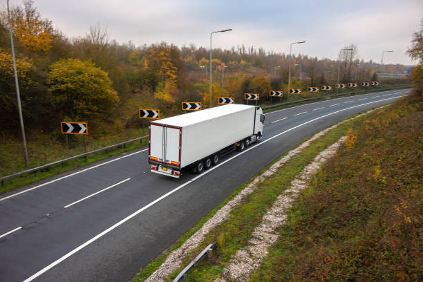 istock Articulated lorry in motion on the road 1071176774