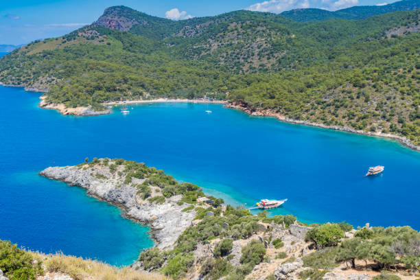 istock Daily boat trip. Blue voyage. 1071176982