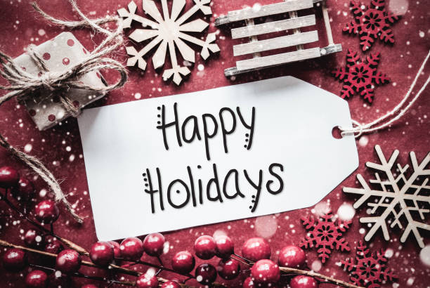 istock Flat Lay, Rustic Decoration, Calligraphy Happy Holidays 1071177640