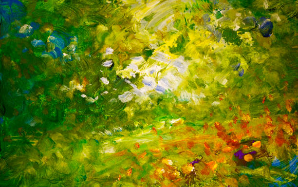 Impressionistic garden landscape painting sketch Hand painted impressionistic garden landscape painting sketch, oil paints on acrylics on board. Leisure, hobbies, art, craft, brush strokes. impressionism stock illustrations