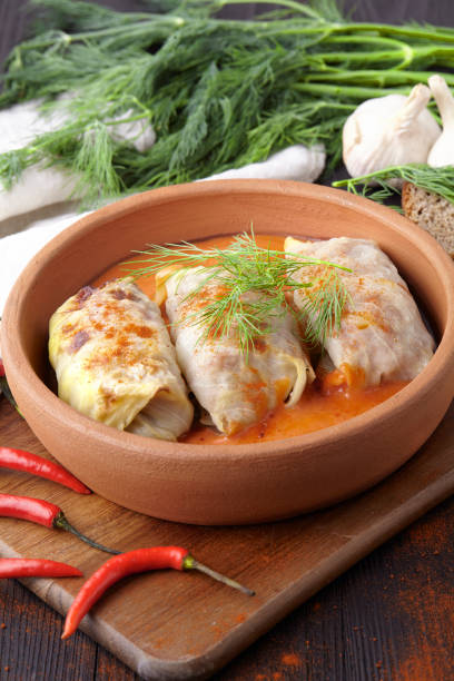 istock Stuffed cabbage leaves in tomato sauce on plate 1071183464