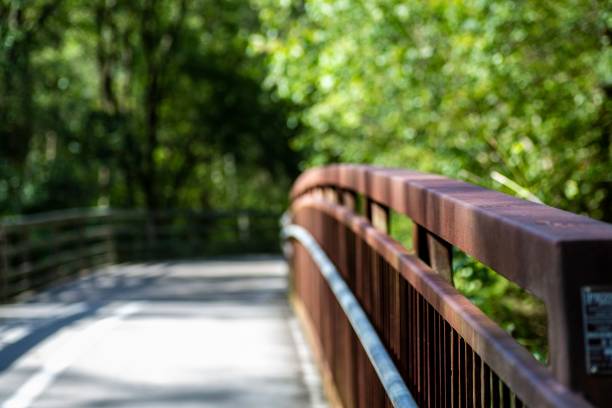 istock Old Rusty Bridge on a fitness trail 1071183620