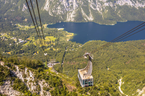 istock Gondola ski lift overlooking lake 1071193794