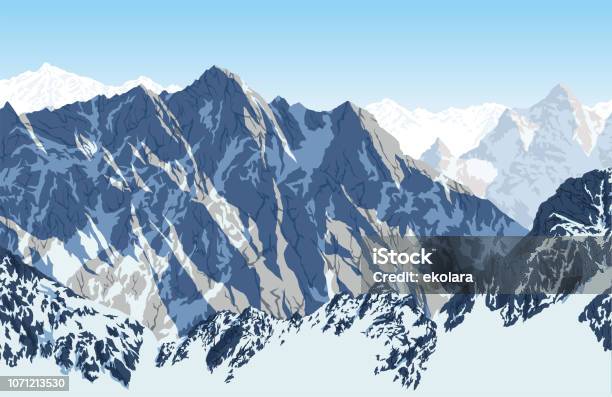Vector Himalayan Mountain Lhotse South Face View From Everest Base Camp Trek Sagarmatha National Park Nepal Stock Illustration - Download Image Now