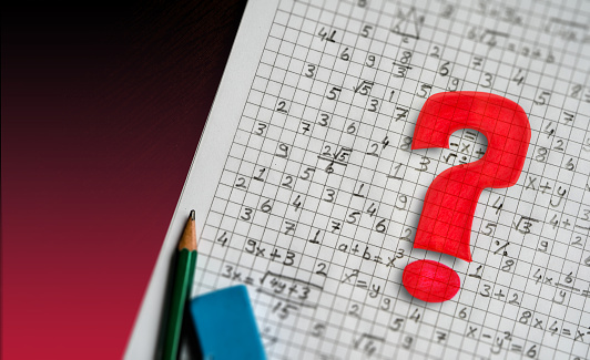 Math Problem Pictyre Math Problem Solving Consept Visual Mathematical Signs And Red Question ...