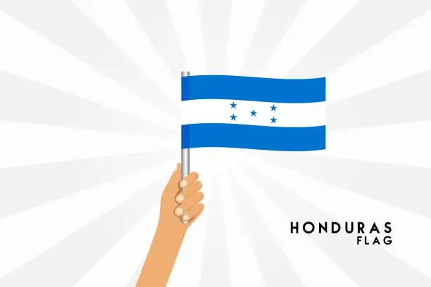 Vector illustration of Vector cartoon illustration of human hands hold Honduras flag. Isolated object on white background.