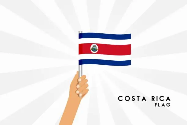 Vector illustration of Vector cartoon illustration of human hands hold Costa Rica flag. Isolated object on white background.