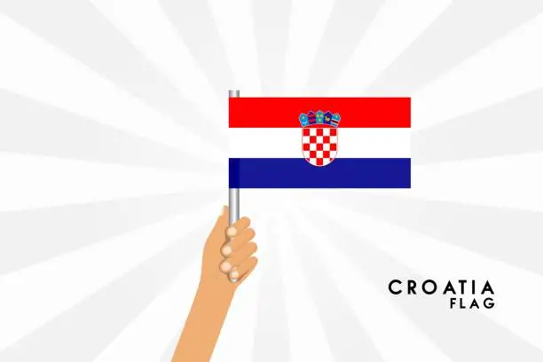 Vector illustration of Vector cartoon illustration of human hands hold Croatia flag. Isolated object on white background.