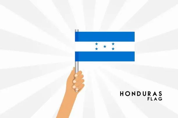 Vector illustration of Vector cartoon illustration of human hands hold Honduras flag. Isolated object on white background.