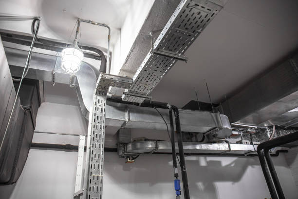 istock Industrial building ventilation system with bog steel pipes in control room 1071233304