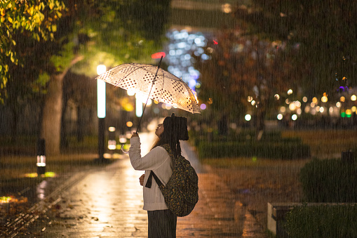 Woman in rainy night