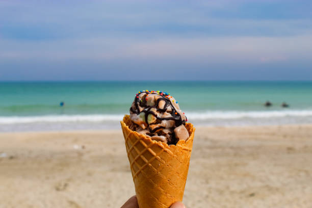 istock Delicious ice cream With beautiful ocean. 1071235754