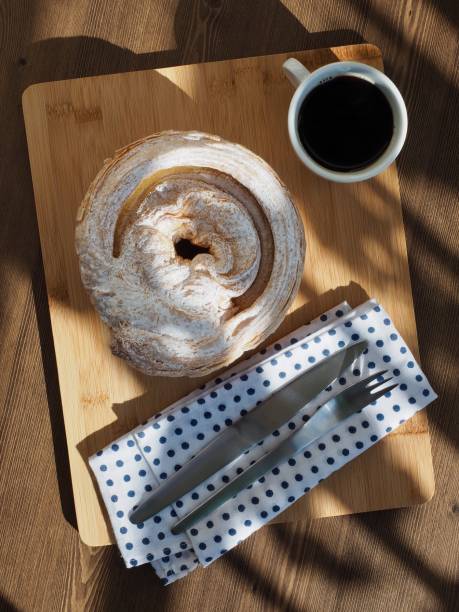 Pastry bread and fork and coffee