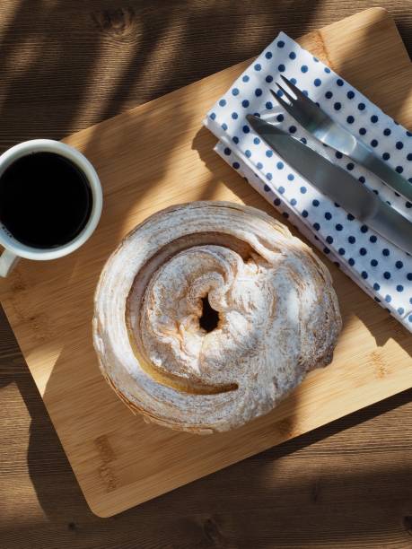 Pastry bread and fork and coffee