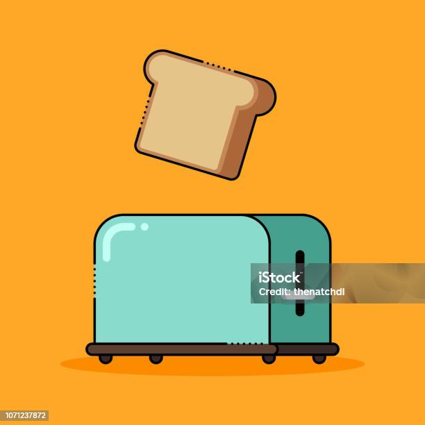 Toaster With Toast Flat Design Stock Illustration - Download Image Now - Toasted Bread, Toaster - Appliance, Vector