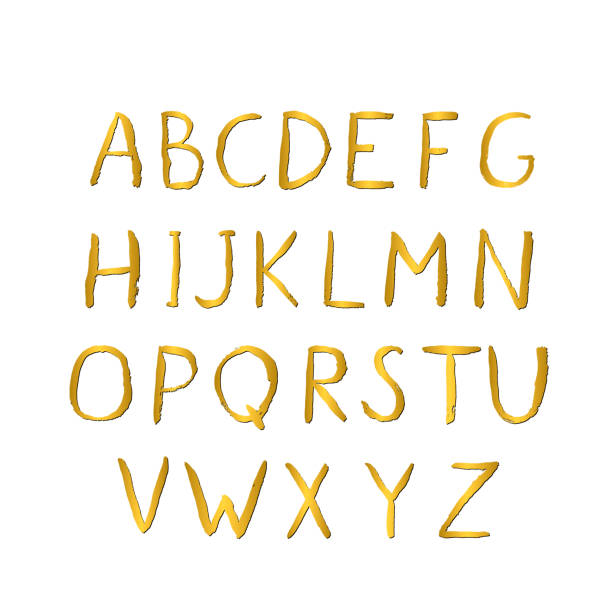 istock Hand drawn gold alphabet. Grunge golden letters A-Z isolated on white. Sans serif modern font. Latin uppercase handwriting symbols. 1071242610