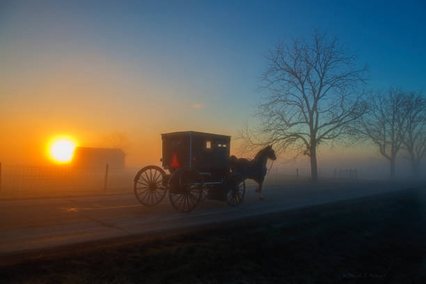 istock Amish Buggy at Sunrise with Sun 1071248870