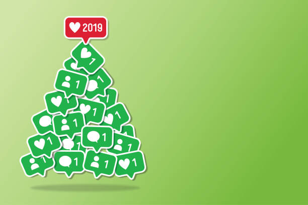 ilustrações de stock, clip art, desenhos animados e ícones de christmas tree social media new year holiday notifications - reveillon influencers