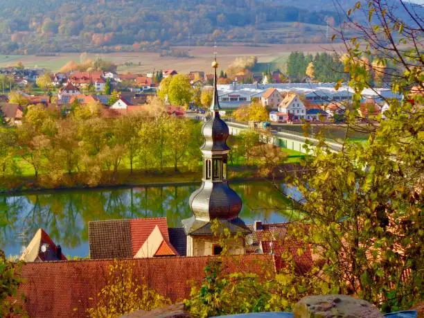 Autumn colors highlight the rooftops in Freudenburg, Germany