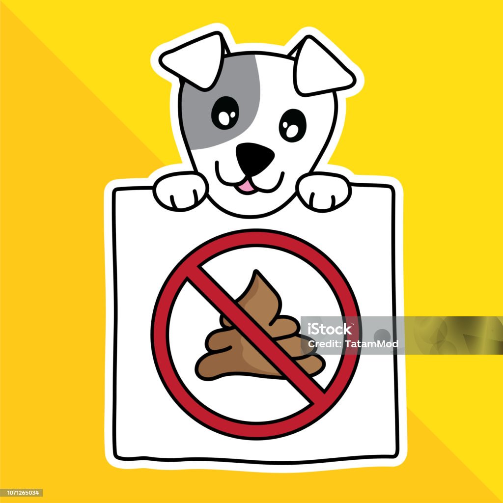 vector illustration cartoon cute pet. sign warning no dog pooping in park. Feces stock vector