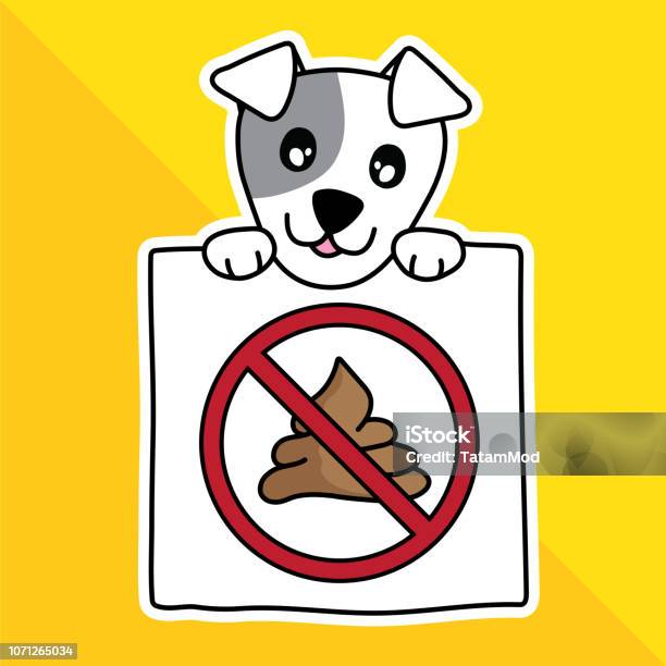 Vector Illustration Cartoon Cute Pet Sign Warning No Dog Pooping In Park Stock Illustration - Download Image Now