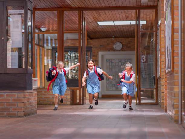 istock Excited students running towards entrance 1071269346
