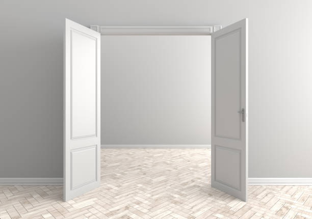 istock Empty room with open door. Scandinavian interior. 3d illustration. 1071274642