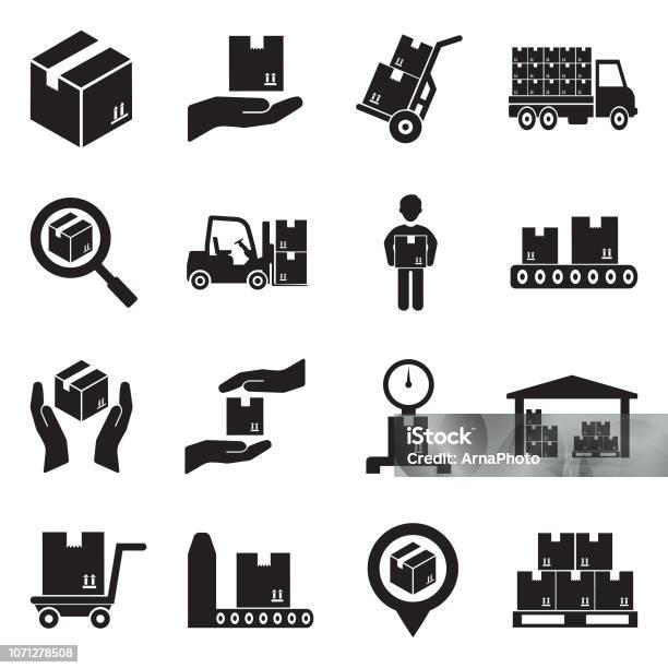 Delivery Boxes Icons Black Flat Design Vector Illustration Stock Illustration - Download Image Now