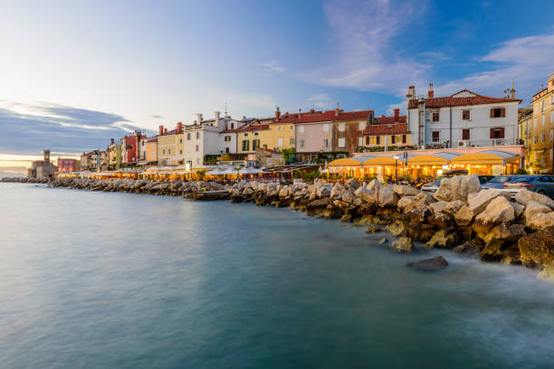 istock Sunset view on the coastline in Piran 1071280830