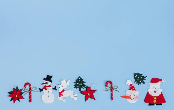 istock Christmas decorating with copy space on blue colour, top view. 1071284136