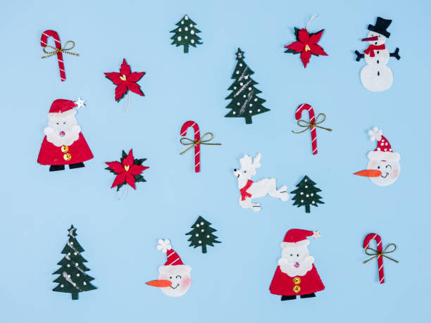 istock Christmas decorating with copy space on blue colour, top view. 1071286192