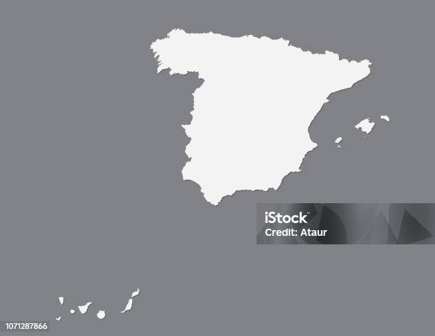 Spain One Color Map White Color Spain Map Vector With Single Border Line On Dark Background ...