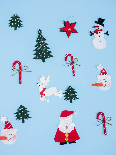 istock Christmas decorating with copy space on blue colour, top view. 1071289678