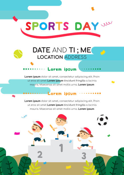 illustrations, cliparts, dessins animés et icônes de invitation de jour affiche illustration vectorielle de sport. japonais de sport jour avec enfants sur piédestal de gagnants de sport. - tennis child sport cartoon