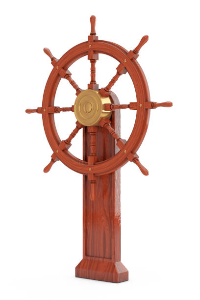 istock Vintage Wooden Ship Steering Wheel with Stand. 3d Rendering 1071293272